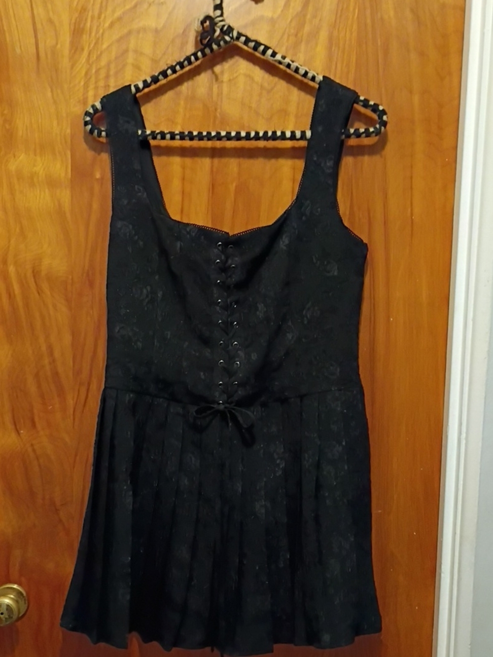 Fashion Nova Black Lace-Up Pleated Mini Dress